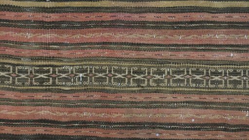 Close-up detail of 1920s Kilim Traditional rug from Iran / Persia showing Wool weave