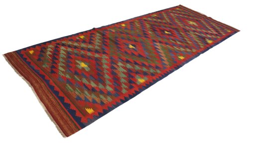 Corner detail of New Kilim Traditional rug showing border pattern and Wool pile