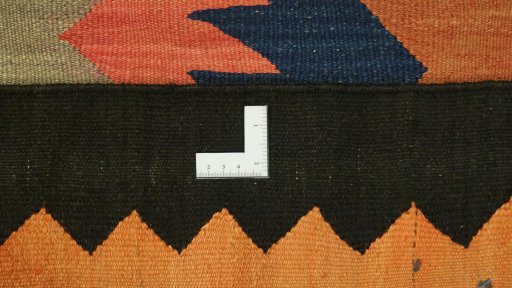 Full view of New Kilim Traditional rug from Iran / Persia, 430 × 160 cm in Multi Color tones