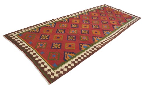 Corner detail of New Kilim Traditional rug showing border pattern and Wool pile