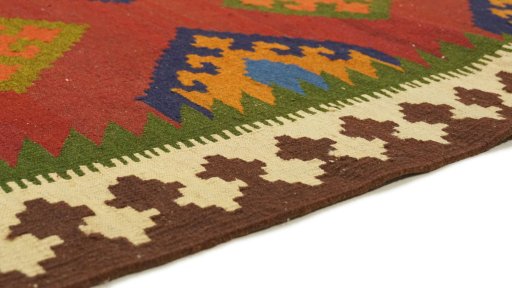 Backside of handmade New Kilim Traditional rug showing knot structure and weave density