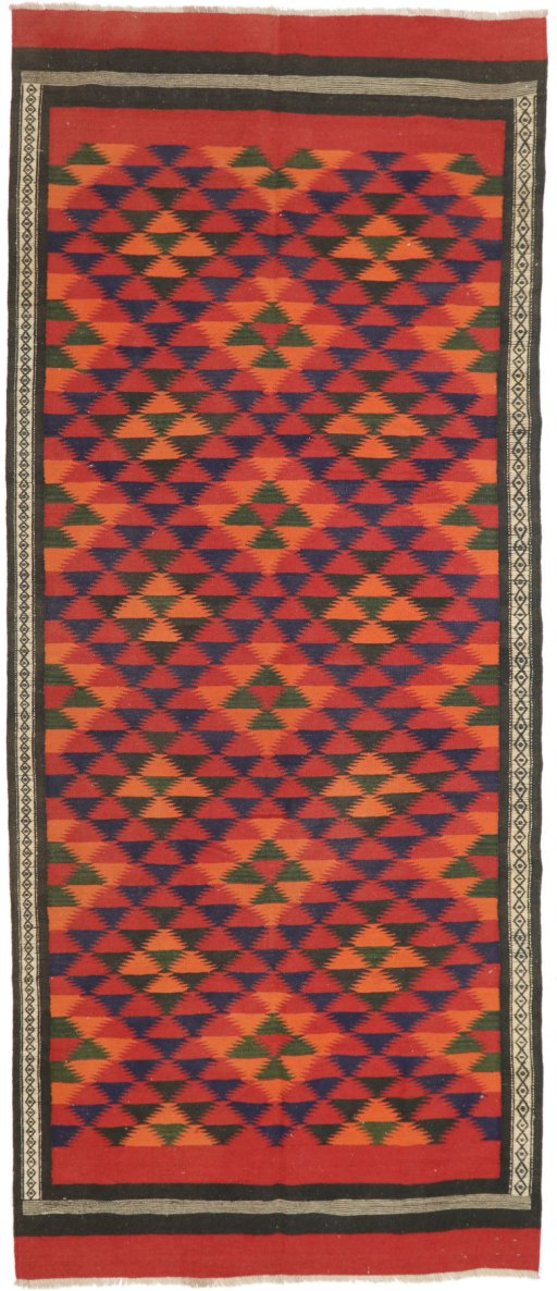 Full view of New Kilim Traditional rug from Iran / Persia, 365 × 155 cm in Multi Color tones
