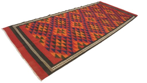Close-up detail of New Kilim Traditional rug from Iran / Persia showing Wool weave