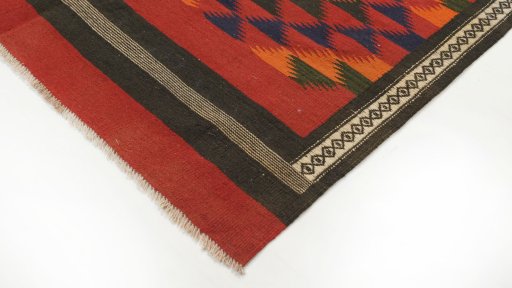 Backside of handmade New Kilim Traditional rug showing knot structure and weave density