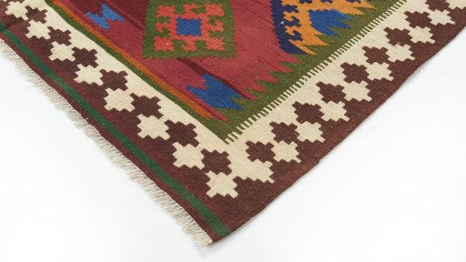 Backside of handmade New Kilim Traditional rug showing knot structure and weave density