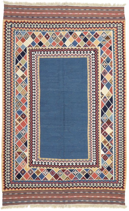 Full view of New Kilim Traditional rug from Iran / Persia, 285 × 160 cm in Blue tones