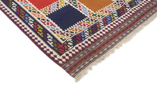 Backside of handmade New Kilim Traditional rug showing knot structure and weave density