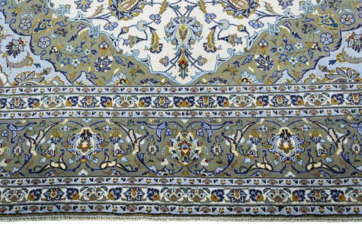 Full view of 2000s Kashan rug from Iran / Persia, 400 × 272 cm in Beige tones