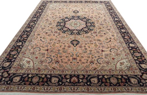 Surface texture of 2000s Tabriz 50/60/70 Raj rug with natural Cork and intricate pattern