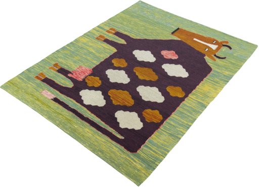 Corner detail of New Kilim Dastan rug showing border pattern and Wool pile