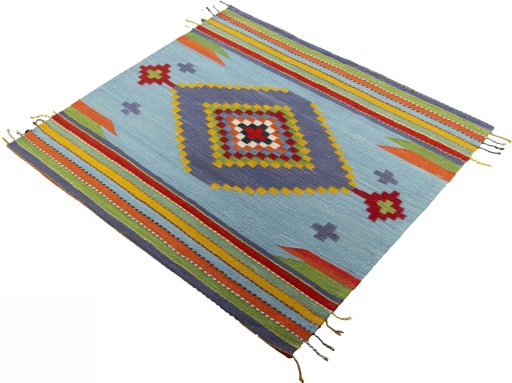 Corner detail of New Kilim Sofre rug showing border pattern and Wool pile