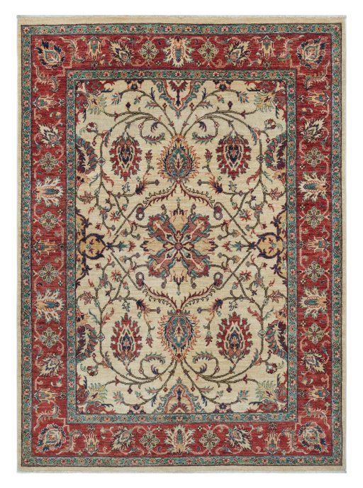 Full view of New Farahan rug from Pakistan, 207 × 151 cm in Beige tones