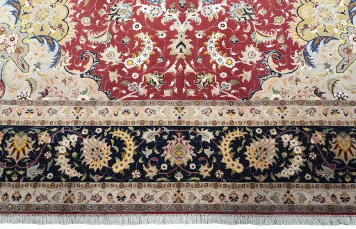 Full view of 2000s Tabriz 50/60/70 Raj rug from Iran / Persia, 346 × 251 cm in Red tones