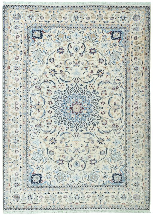 Full view of 2000s Nain rug from Iran / Persia, 345 × 251 cm in Beige tones