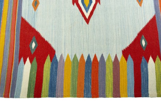 Close-up detail of New Kilim Sofre rug from Turkey showing Wool weave