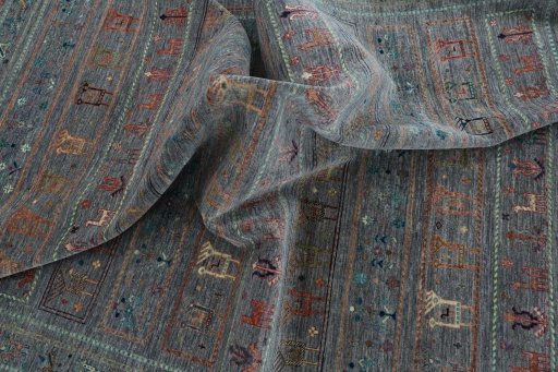 Full view of New Samarkand rug from Pakistan, 318 × 251 cm in Blue tones