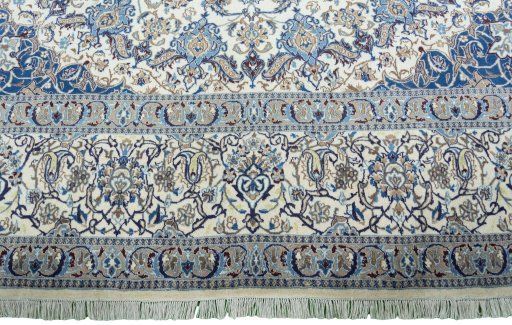 Full view of 2000s Nain rug from Iran / Persia, 393 × 285 cm in Beige tones