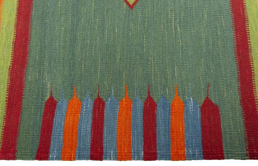 Close-up detail of New Kilim Sofre rug from Turkey showing Wool weave