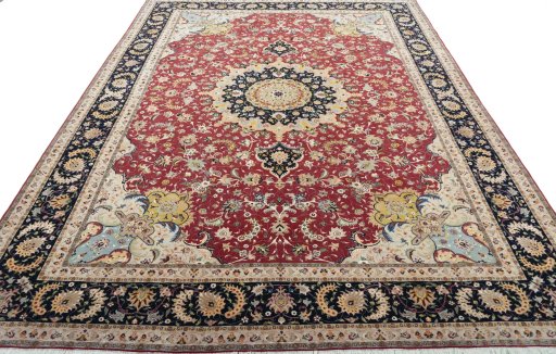 Surface texture of 2000s Tabriz 50/60/70 Raj rug with natural Cork and intricate pattern