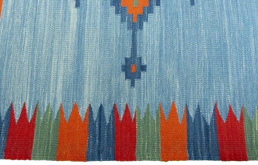 Close-up detail of New Kilim Sofre rug from Turkey showing Wool weave