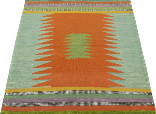 Close-up detail of New Kilim Sofre rug from Turkey showing Wool weave