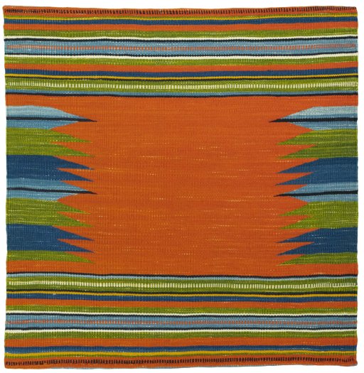 Full view of New Kilim Sofre rug from Turkey, 96 × 94 cm in Multi Color tones