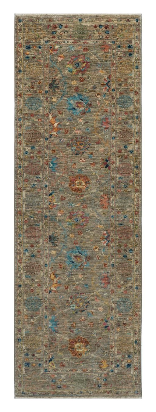 Full view of New Farahan rug from Pakistan, 238 × 78 cm in Gray tones