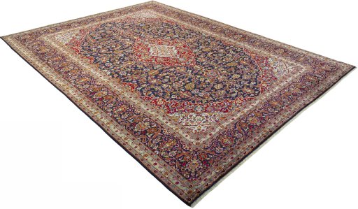 Close-up detail of 2000s Kashan rug from Iran / Persia showing Wool weave