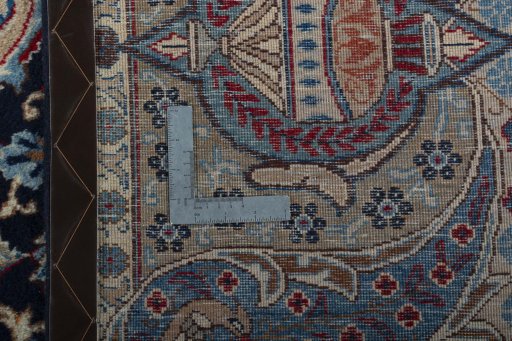 Backside of handmade 1970s Kashmar rug showing knot structure and weave density