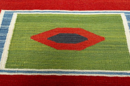 Backside of handmade New Kilim Sofre rug showing knot structure and weave density
