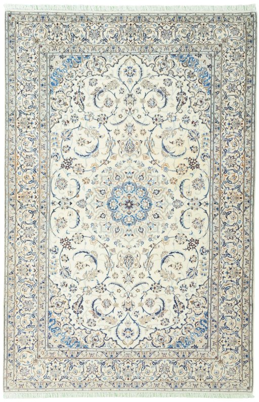 Full view of New Nain rug from Iran / Persia, 306 × 203 cm in Beige tones