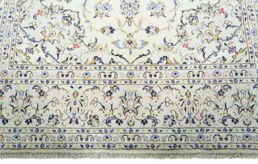Full view of 2000s Kashan rug from Iran / Persia, 298 × 189 cm in Beige tones