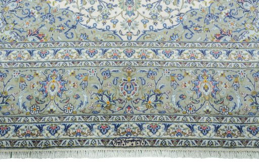 Full view of New Kashan rug from Iran / Persia, 362 × 251 cm in Beige tones