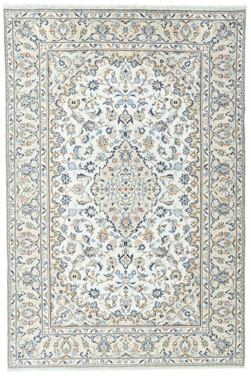Full view of 2000s Kashan rug from Iran / Persia, 299 × 200 cm in Beige tones