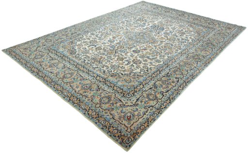 Corner detail of 2000s Yazd rug showing border pattern and Wool pile