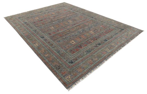 Corner detail of New Samarkand rug showing border pattern and Wool pile