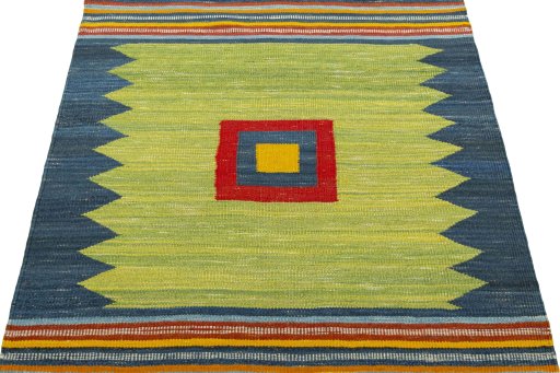 Close-up detail of New Kilim Sofre rug from Turkey showing Wool weave