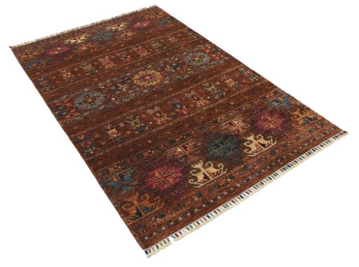 Corner detail of New Samarkand rug showing border pattern and Wool pile