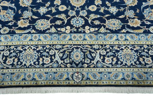 Full view of 2000s Kashan rug from Iran / Persia, 392 × 317 cm in Blue tones