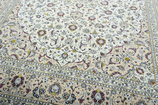 Close-up detail of 2000s Kashan rug from Iran / Persia showing Wool weave