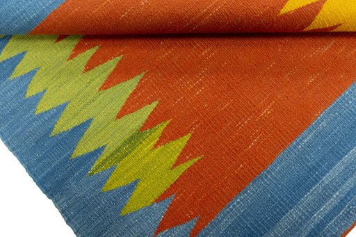 Full view of New Kilim Sofre rug from Turkey, 95 × 93 cm in Multi Color tones