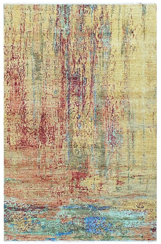 Full view of New Mahli rug from Pakistan, 305 × 197 cm in Yellow tones