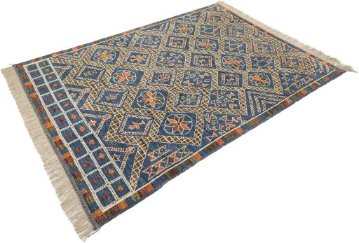 Corner detail of New Morocco rug showing border pattern and Wool pile