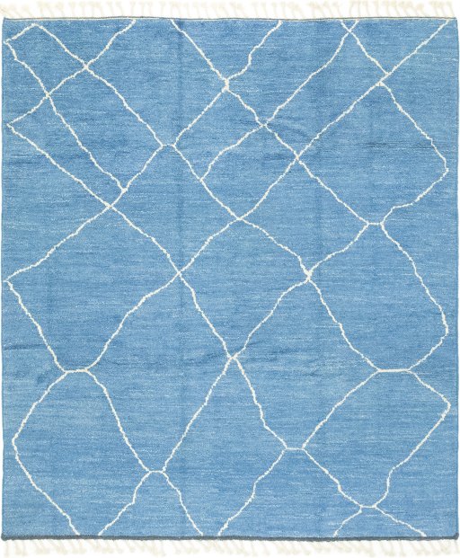 Full view of New Morocco rug from Pakistan, 294 × 259 cm in Blue tones