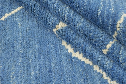Full view of New Morocco rug from Pakistan, 294 × 259 cm in Blue tones