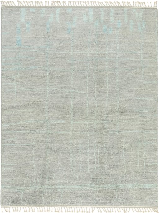 Full view of New Morocco rug from Pakistan, 311 × 249 cm in Gray tones