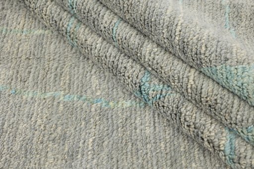 Full view of New Morocco rug from Pakistan, 311 × 249 cm in Gray tones