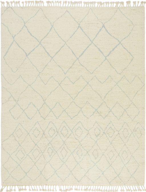 Full view of New Morocco rug from Pakistan, 316 × 253 cm in Cream tones