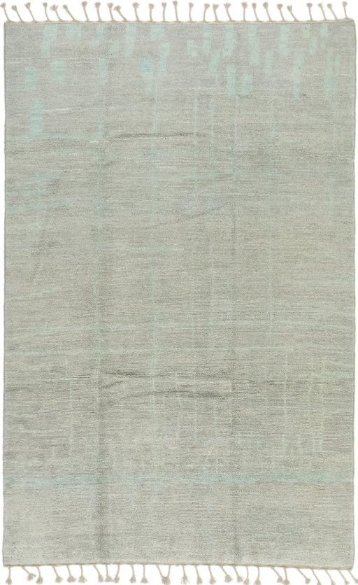 Full view of New Morocco rug from Pakistan, 300 × 196 cm in Gray tones