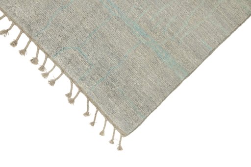 Backside of handmade New Morocco rug showing knot structure and weave density